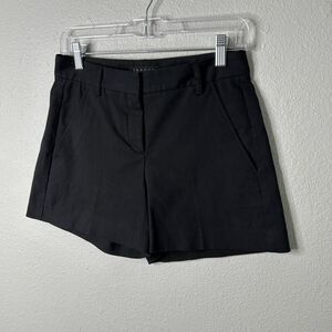 Theory Black Cotton Mini Shorts Mid Rise Flat Front Pockets Womens 2
